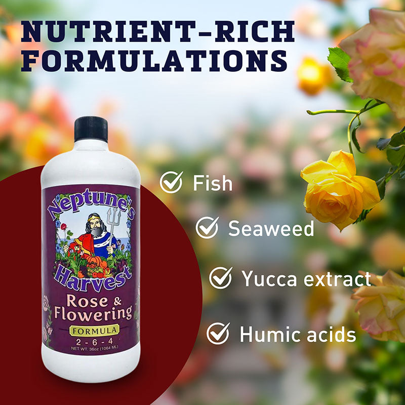flowering fertilizer for plants Neptune's Harvest Rose & Flowering 2-6-4 32 oz. (1 qt.) Organic Fertilizer